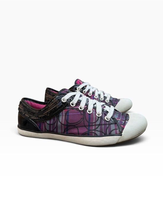 Coach Shoes - Coach Zorra Multi Plaid Signature C Low Top Sneakers Purple Sequin Trim Size 8.5